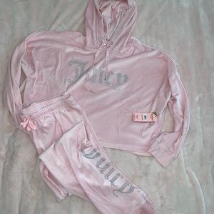 Juicy couture pink studded velour hooded pajamas set XL